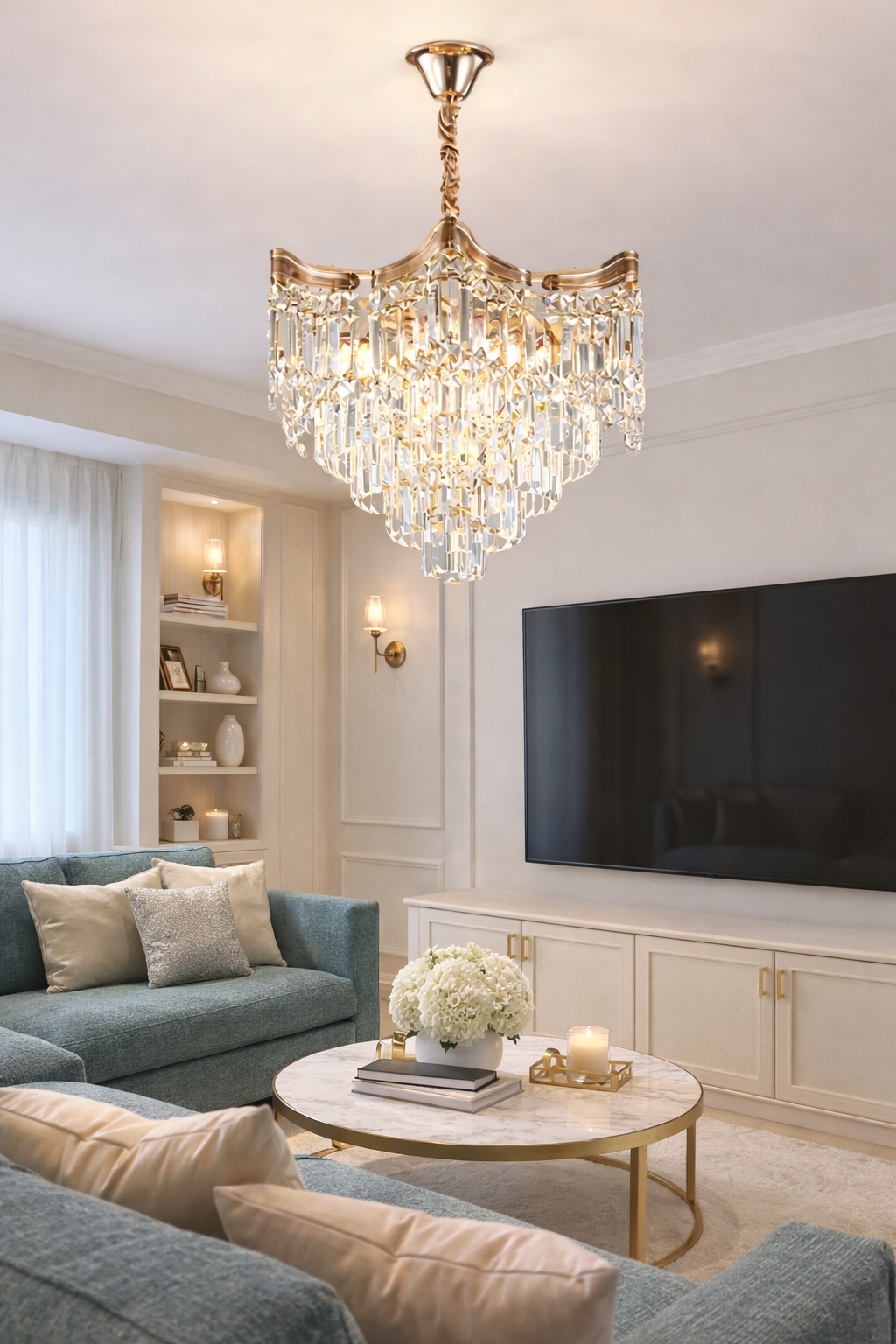 Hdc 500/1000mm Luxury Crystal Ceiling Chandelier with Gold Finish for Living & Dining Spaces