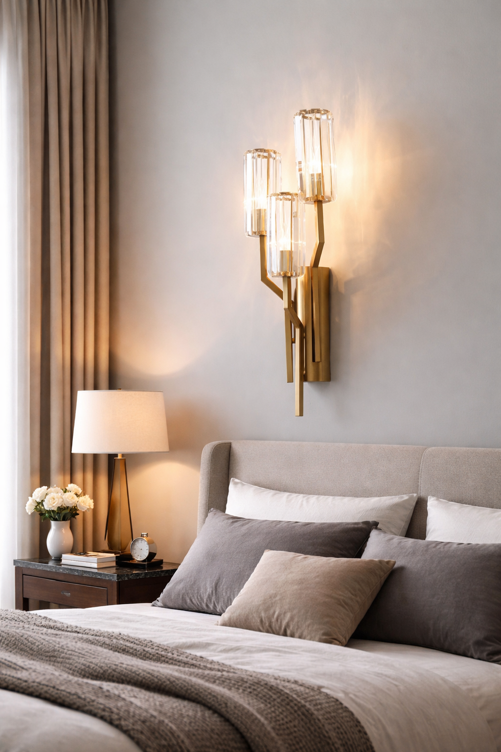 HDC 3 Led Glass Crystal Electroplated Copper Gold Metal Wall Light - Warm White