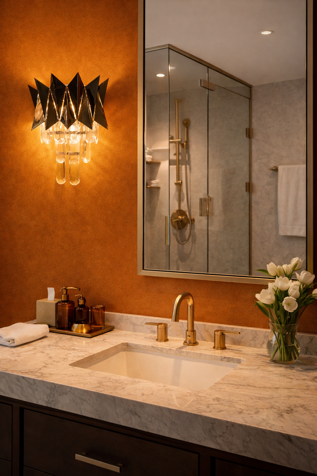 HDC Gold Mirror Finish LED Wall Sconce with Hanging Crystal Droplets For Living Room