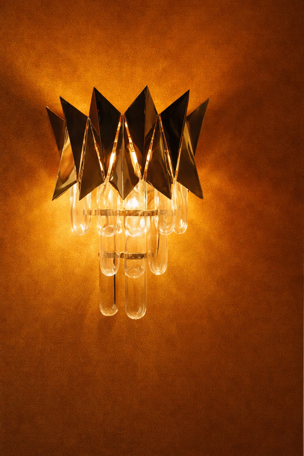 HDC Gold Mirror Finish LED Wall Sconce with Hanging Crystal Droplets For Living Room