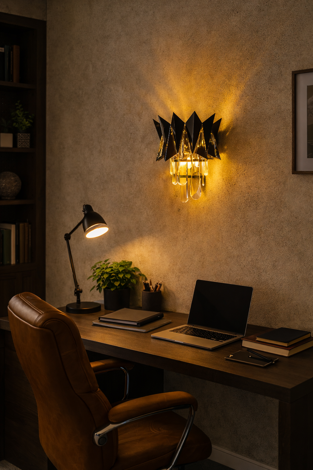 HDC Gold Mirror Finish LED Wall Sconce with Hanging Crystal Droplets For Living Room