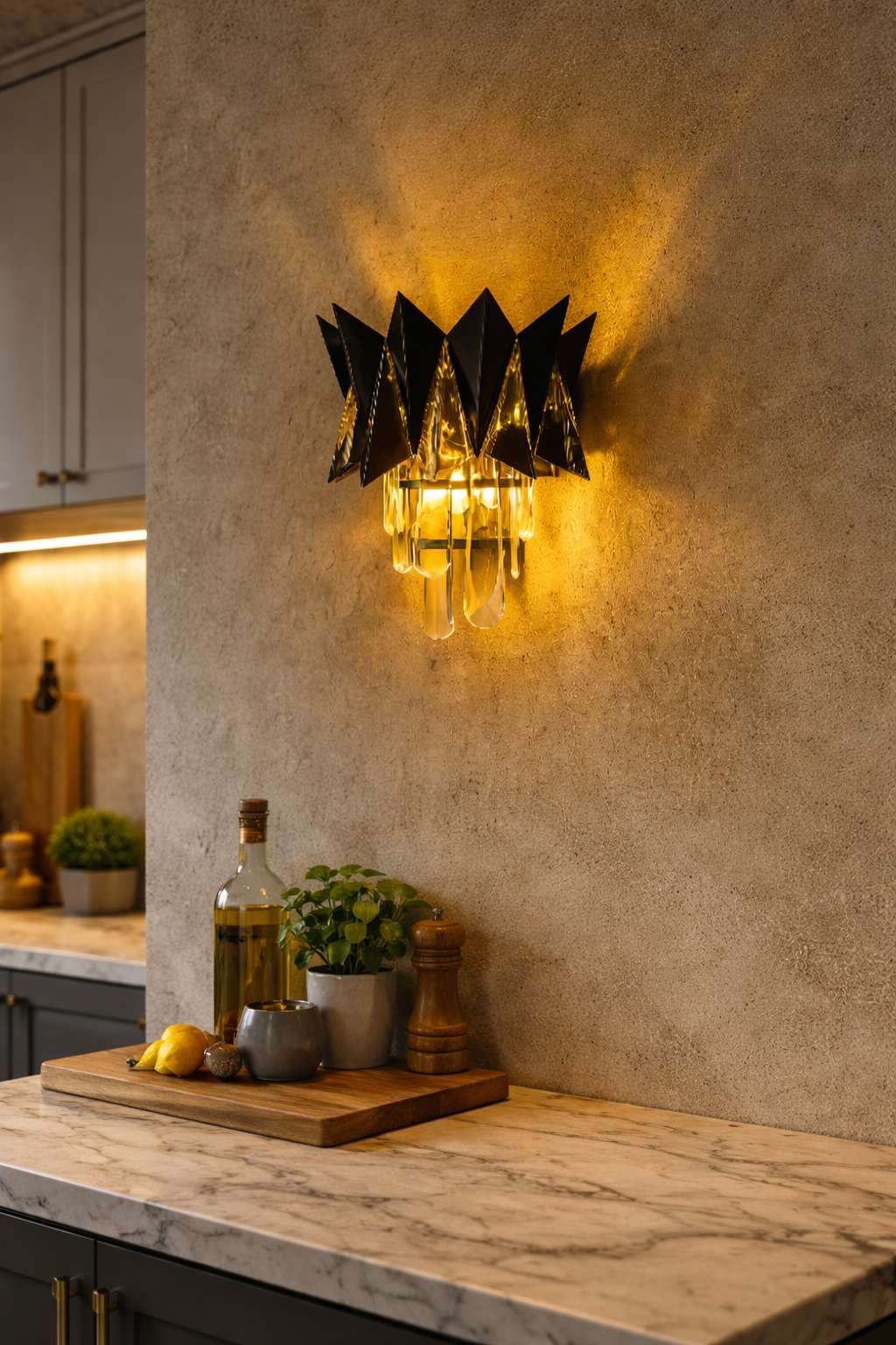 HDC Gold Mirror Finish LED Wall Sconce with Hanging Crystal Droplets For Living Room