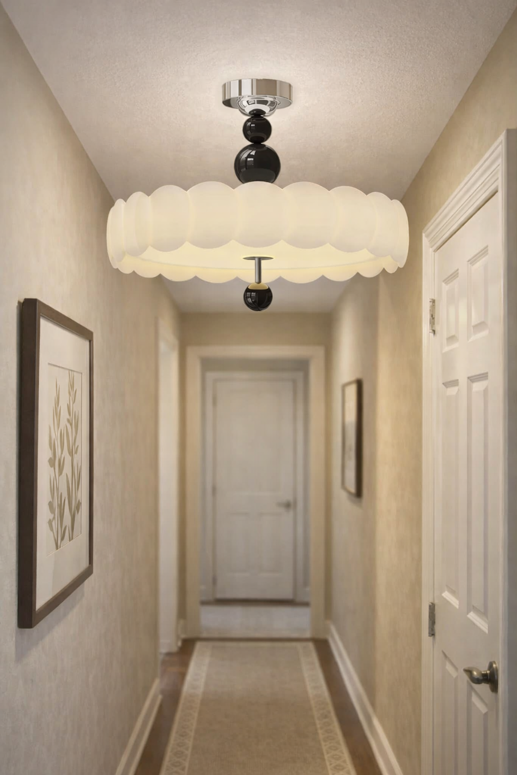 HDC Traditional French Iron PE Cloud Wave Round LED Semi-Flush Mount Ceiling Light For Dining Room & Living Room