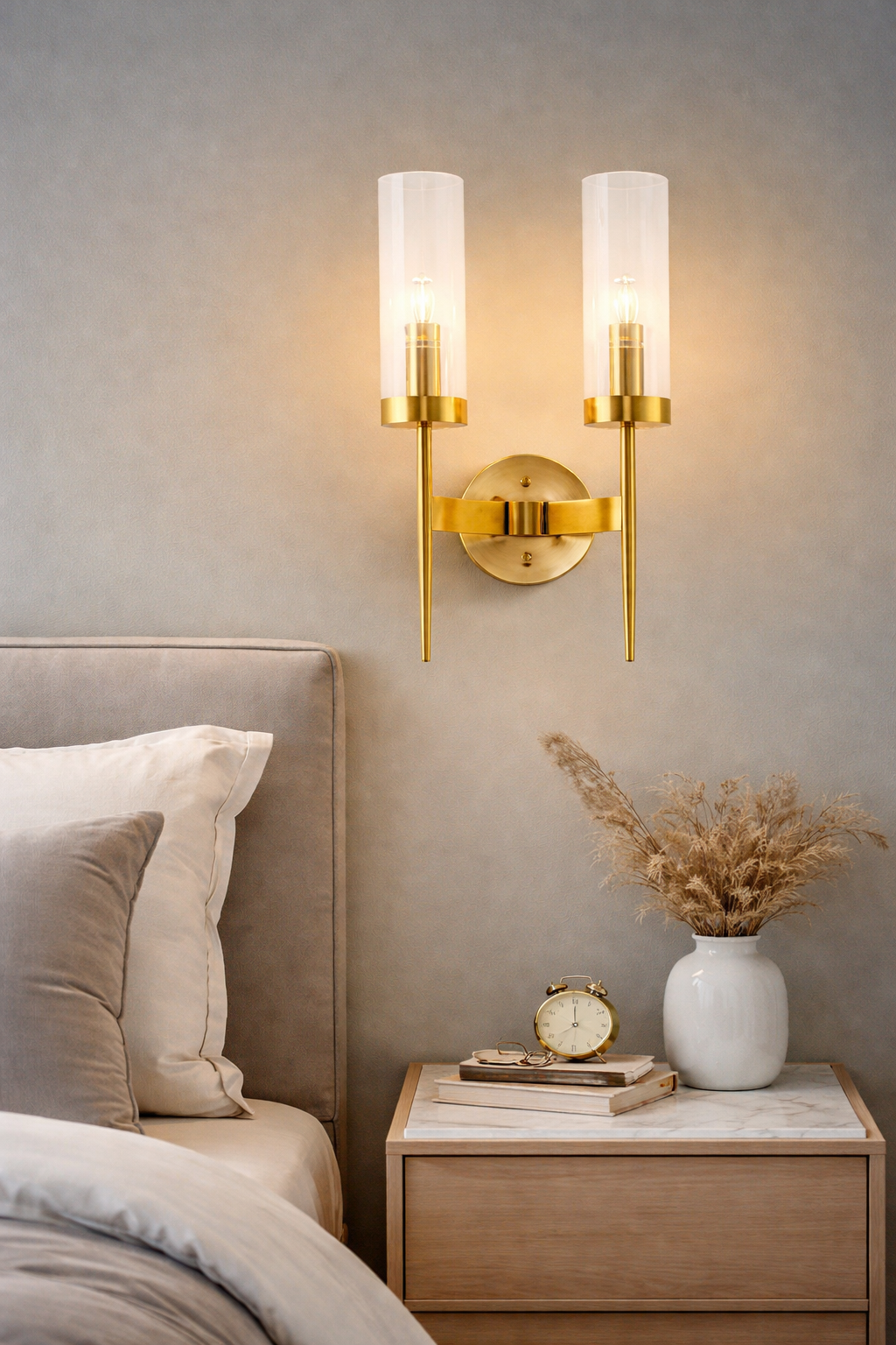 HDC 2 Light Gold Clear Glass Long Wall Light - Warm White