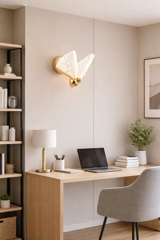 HDC Led Acrylic Butterfly Shape Golden Metal Wall Light - Tricolor