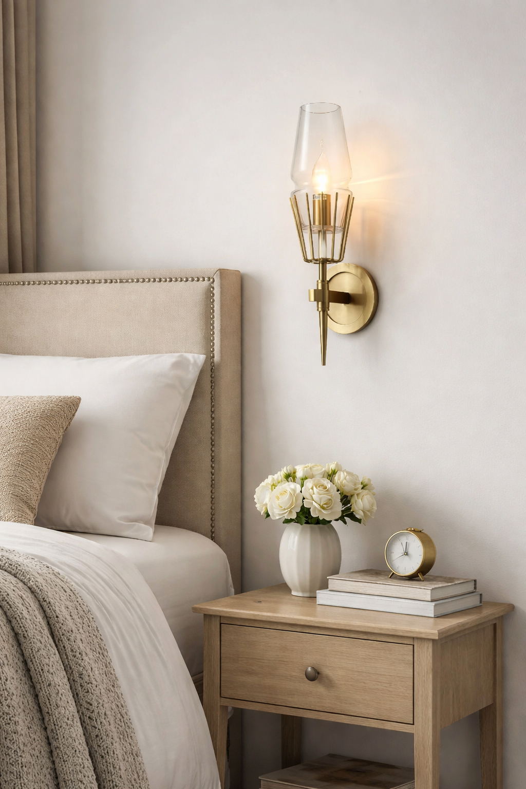 HDC Light Gold Metal Amber Glass Wall Light Copper Metal