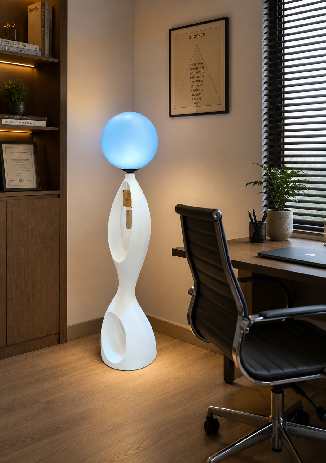 HDC Modern Sculptural Floor Lamp with Frosted Globe Shade for Bedroom, Living Room