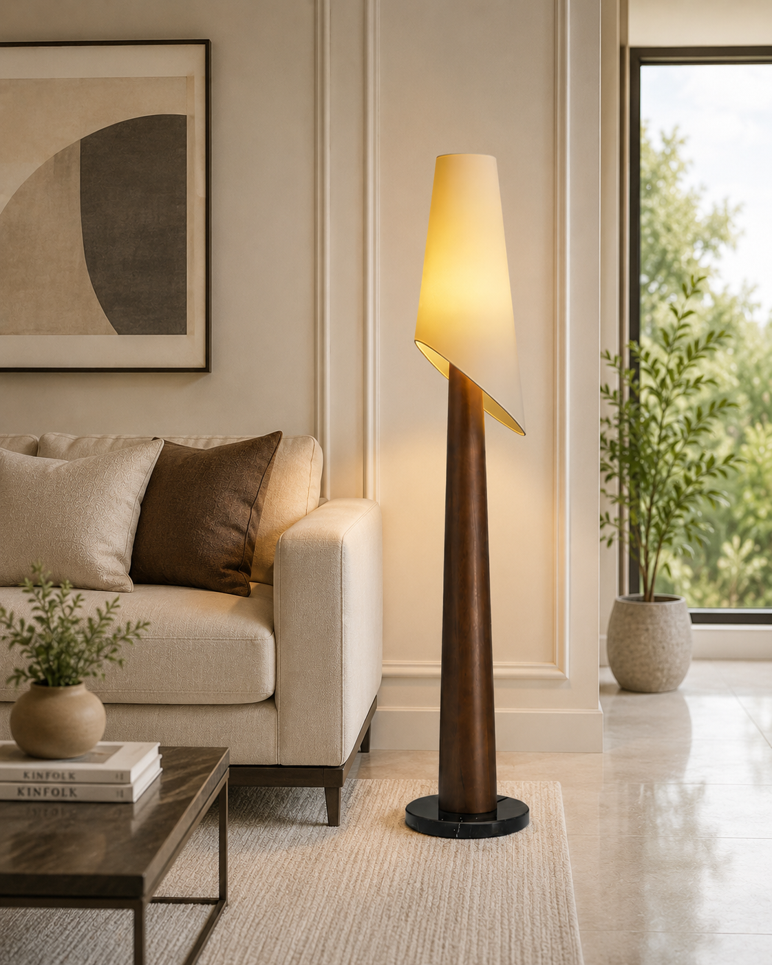 HDC Modern Wooden Fabric Floor Lamp for Bedroom, Living Room