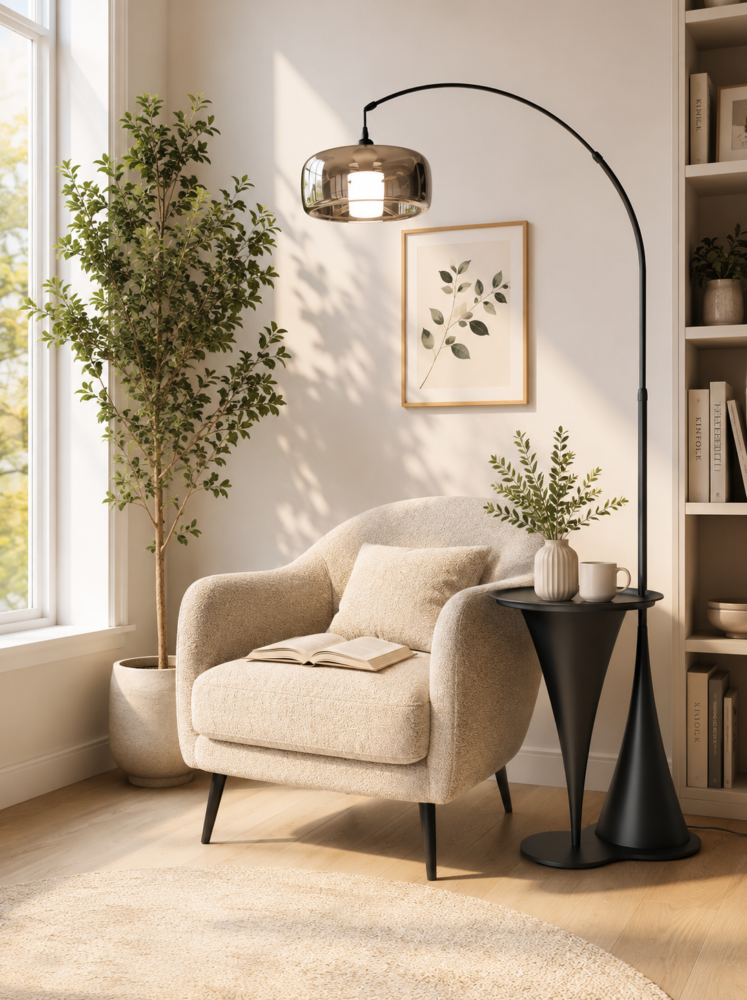 HDC Modern Arc Floor Lamp with Smoked Glass Shade for Bedroom, Living Room
