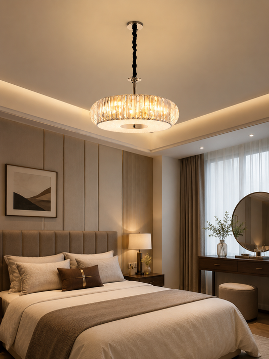 HDC Modern 500mm Crystal Drum Chandelier in Chrome & Smokey Finish