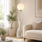 HDC Modern Sculptural Floor Lamp with Frosted Globe Shade for Bedroom, Living Room