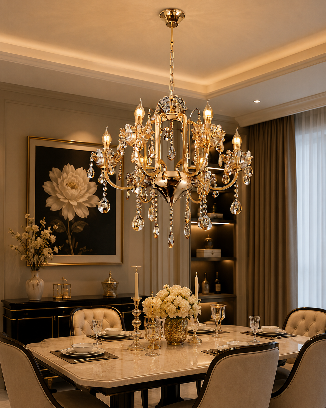 HDC Luxury Gold Crystal Light Decorative Chandelier Ceiling Light for Living Room, Dining Room