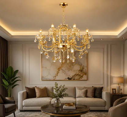 HDC Luxury Gold Crystal Light Decorative Chandelier Ceiling Light for Living Room, Dining Room