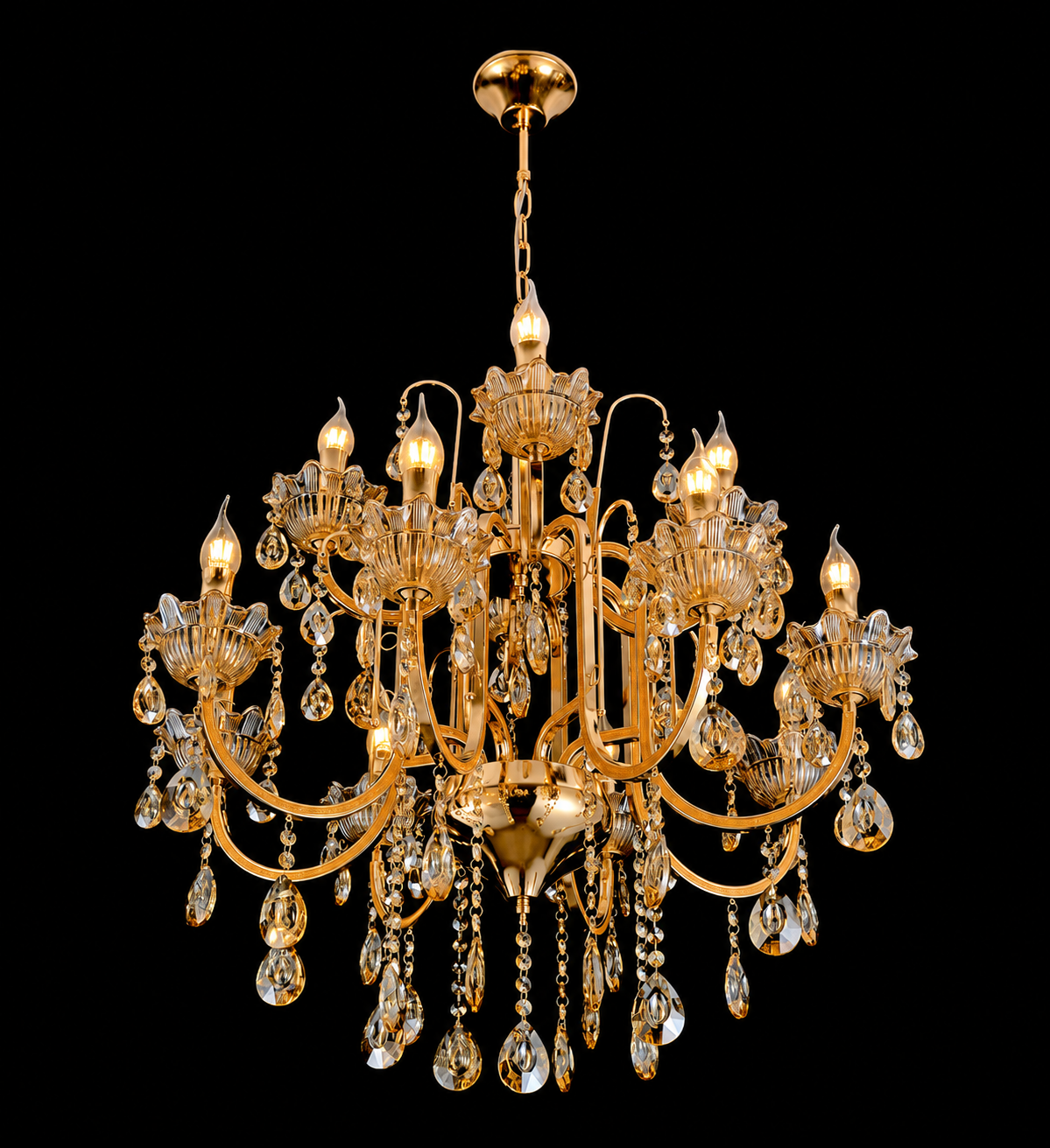 HDC Luxury Gold Crystal Light Decorative Chandelier Ceiling Light for Living Room, Dining Room