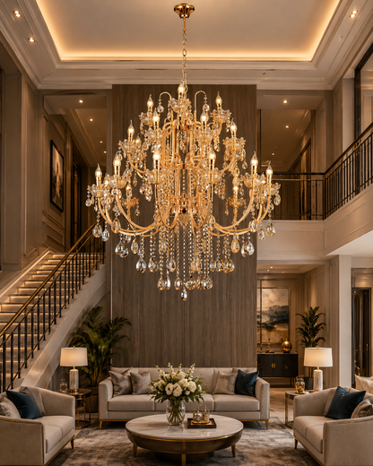 HDC Luxury Gold Crystal Light Decorative Chandelier Ceiling Light for Living Room, Dining Room