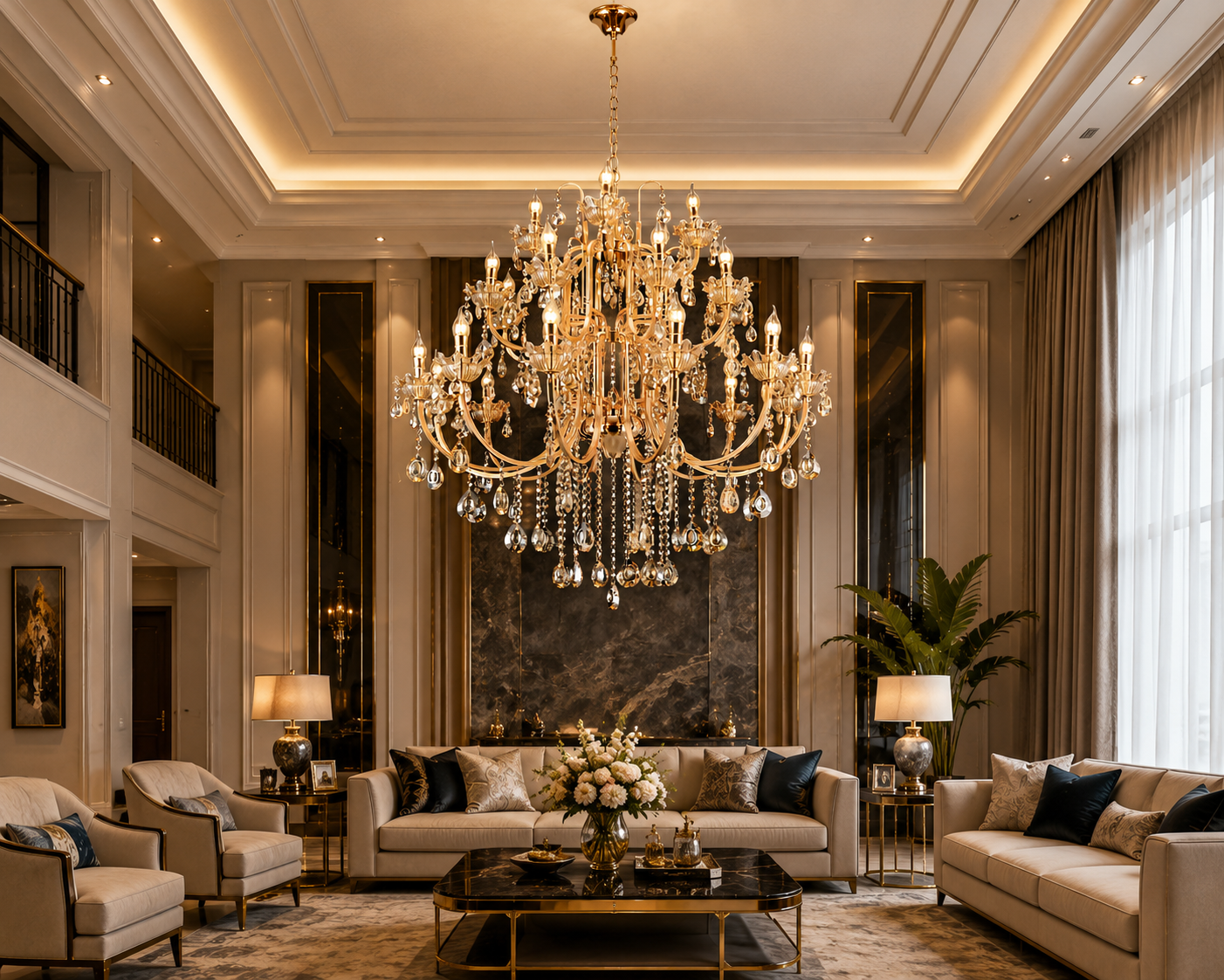 HDC Luxury Gold Crystal Light Decorative Chandelier Ceiling Light for Living Room, Dining Room