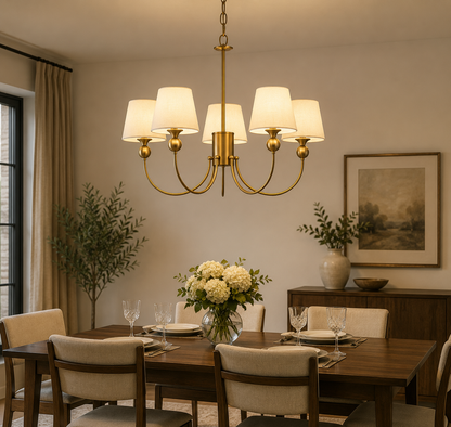 HDC Modern Luxury White Fabric Shade Gold Metal Ceiling Hanging Chandelier