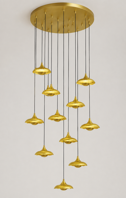HDC Modern 12 Light Golden Acrylic Multi-Light LED Chandelier for Double Height Living Room, Staircase