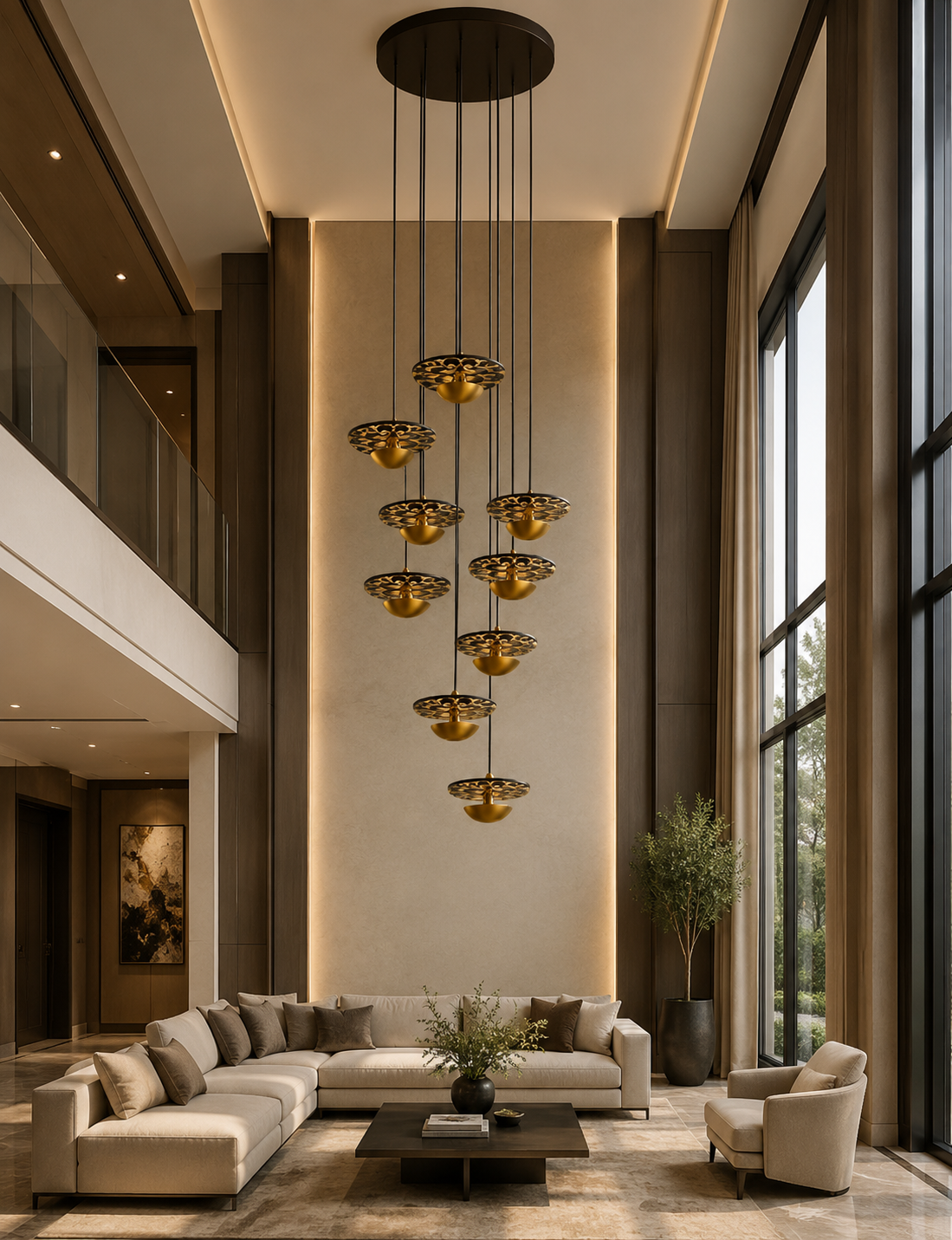 HDC 9 Lights Modern Gold Multi-Tier Cluster Chandelier for Duplex Hall, Staircase