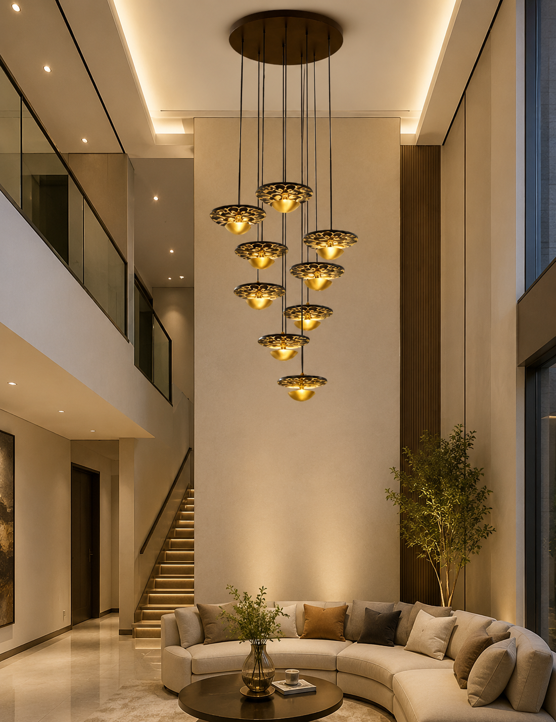 HDC 9 Lights Modern Gold Multi-Tier Cluster Chandelier for Duplex Hall, Staircase