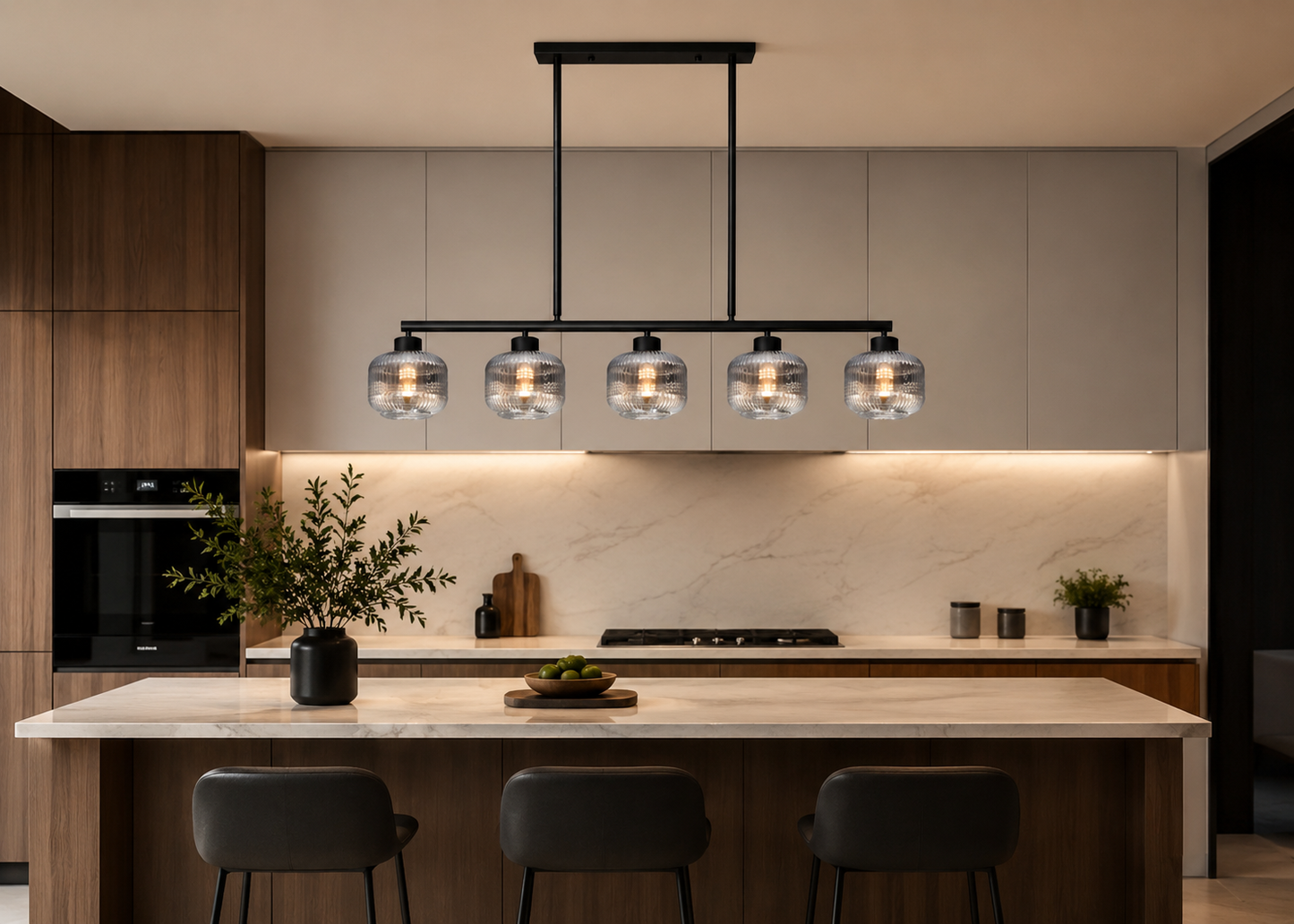 HDC 5 Lights Smokey Glass Linear Chandelier for Bedroom, Living Room