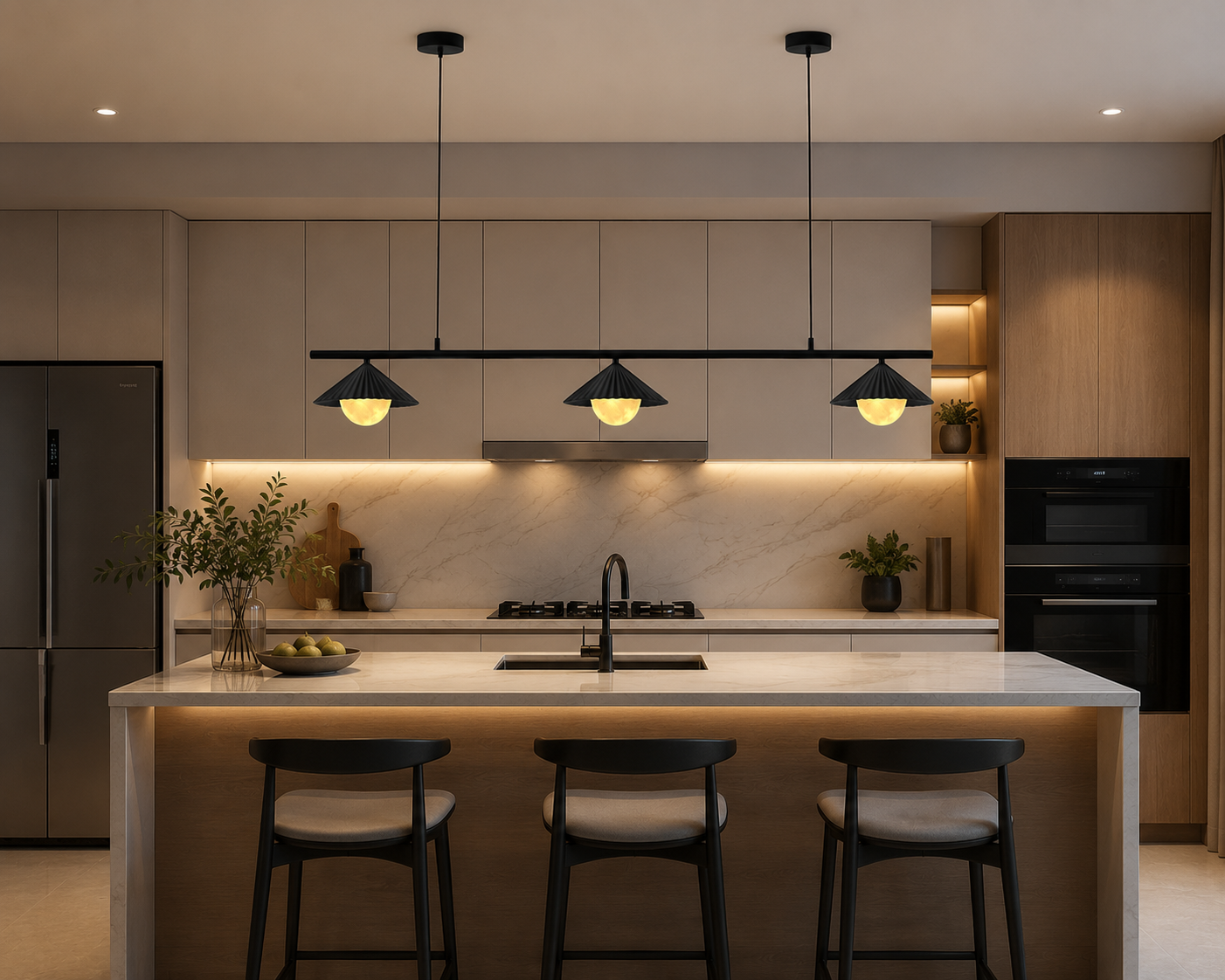 HDC 1200mm Modern Black 3-Light Linear Metal Chandelier for Dining Area, Kitchen Island