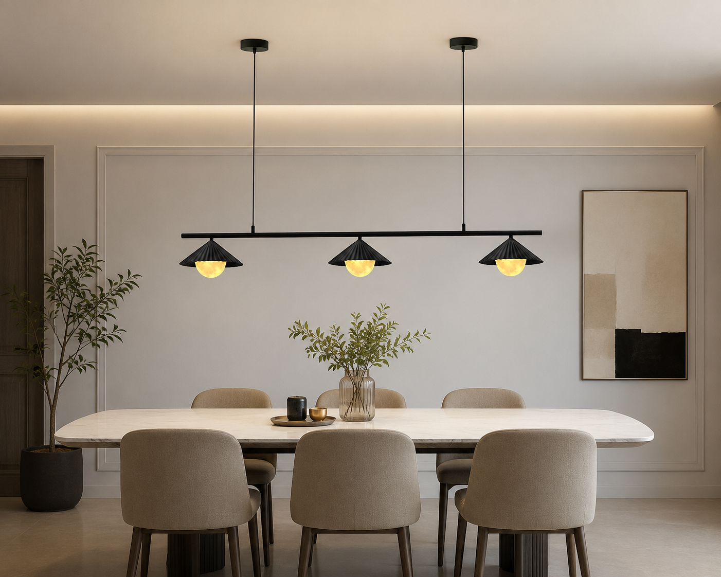 HDC 1200mm Modern Black 3-Light Linear Metal Chandelier for Dining Area, Kitchen Island