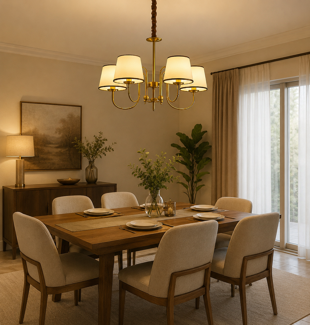 HDC Modern 5-Light Fabric Shade Chandelier for Living Room, Dining Area