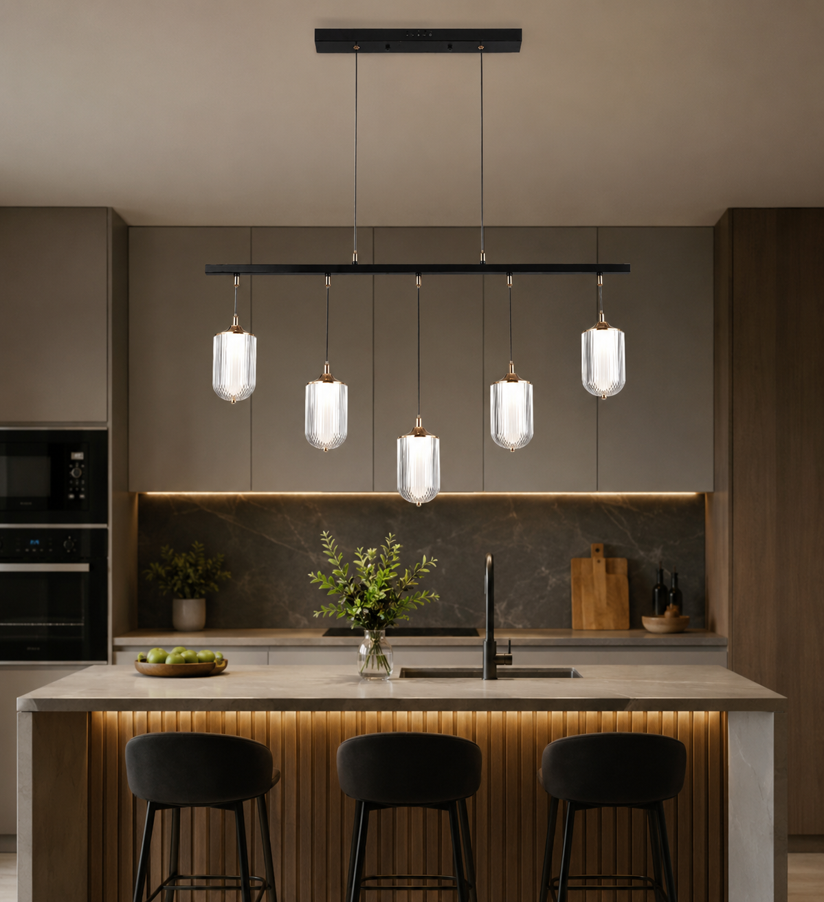 HDC 1000mm Modern 5-Light Linear Glass Pendant Chandelier for Living Room