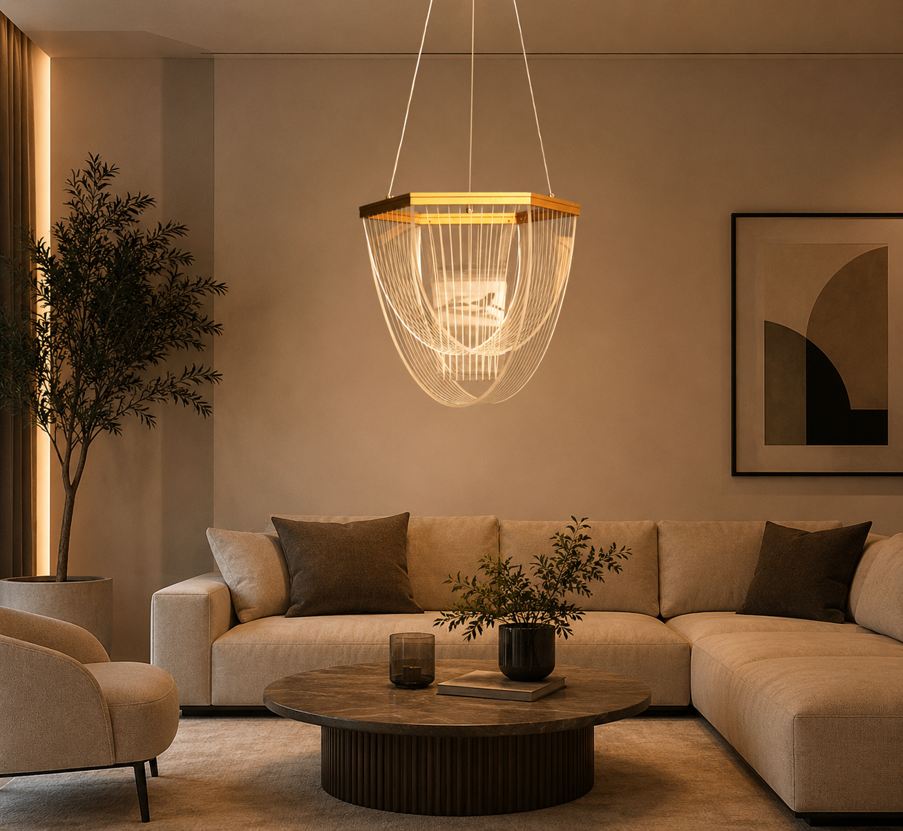 HDC Modern Gold Acrylic LED Hanging Chandelier for Bedroom, Living Room