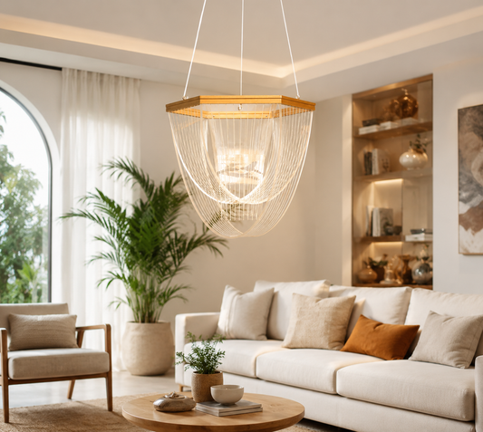 HDC Modern Gold Acrylic LED Hanging Chandelier for Bedroom, Living Room