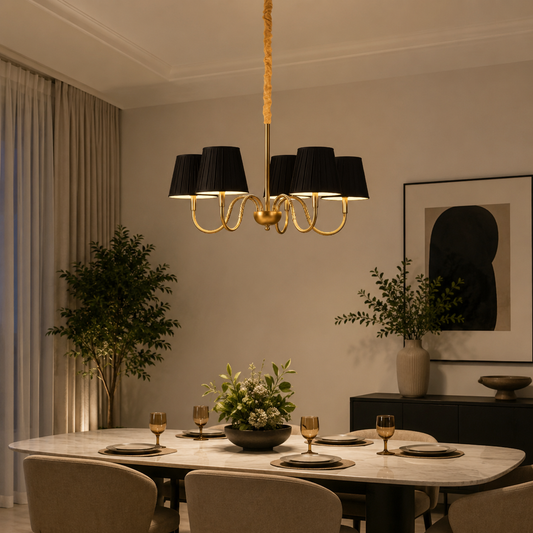 HDC 800mm Luxury Gold & Black Fabric Shade Chandelier for Bedroom, Living Room