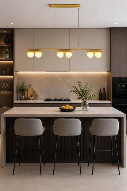 HDC 1200m Modern Gold 6-Light Linear Glass Chandelier for Dining Area, Kitchen Island