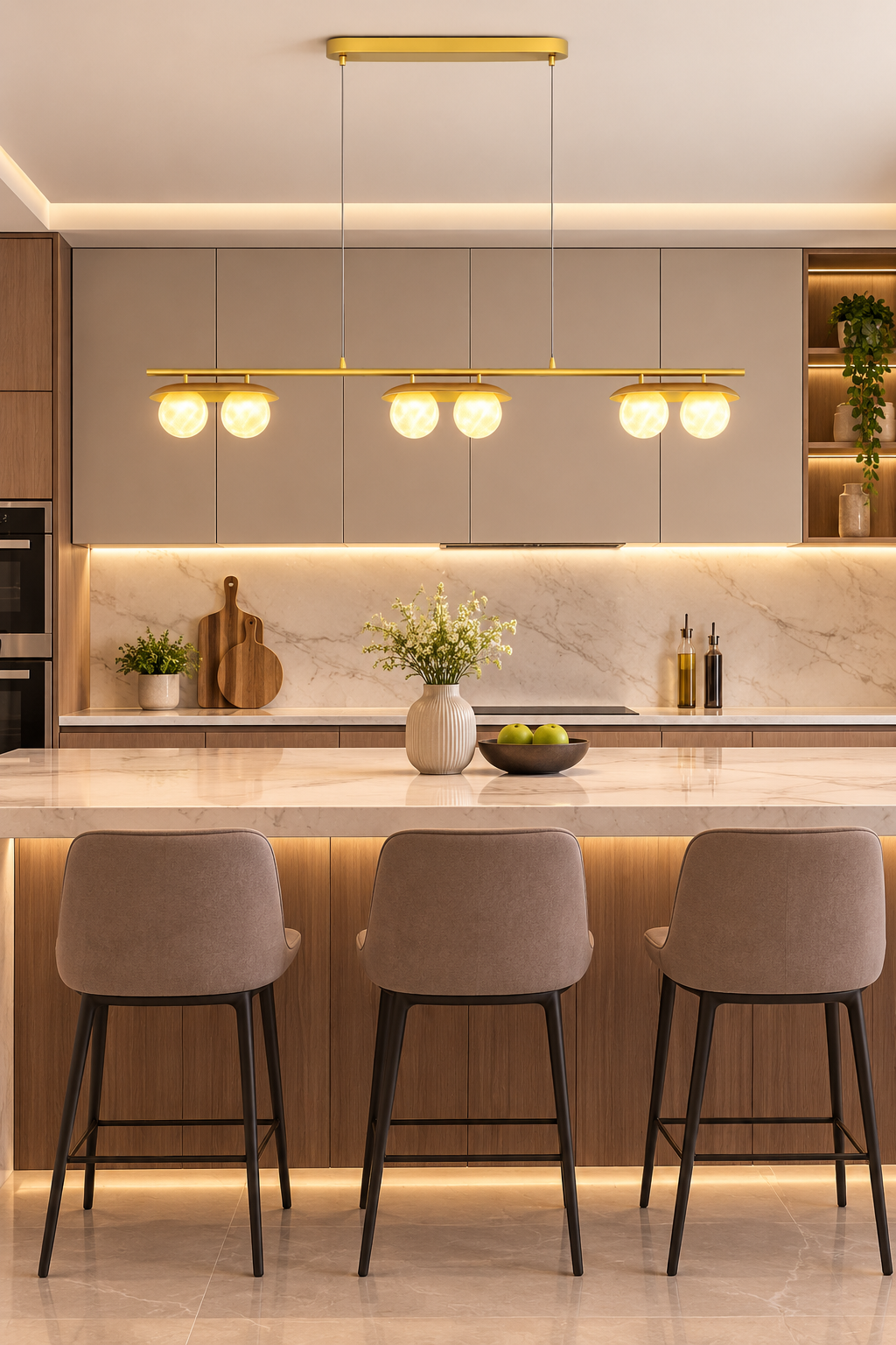 HDC 1200m Modern Gold 6-Light Linear Glass Chandelier for Dining Area, Kitchen Island