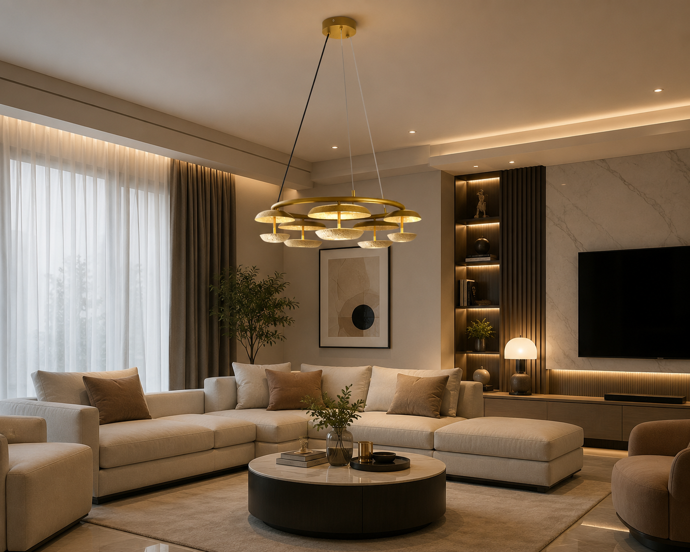 HDC 800mm Modern Golden LED Ring Chandelier for Bedroom, Hotel Lobby