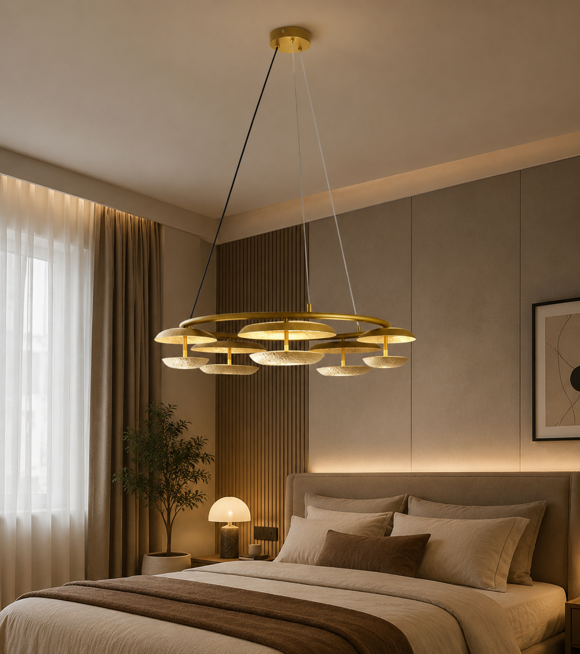 HDC 800mm Modern Golden LED Ring Chandelier for Bedroom, Hotel Lobby