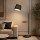 HDC Modern Black & Gold Arc Floor Lamp with Side Table & Wireless Charging