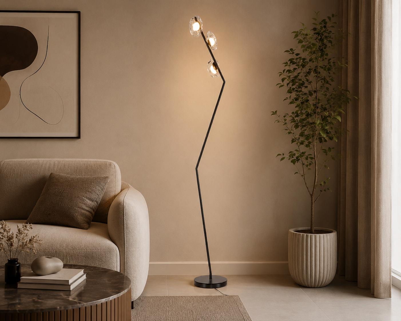 HDC Modern 3-Light Artistic Floor Lamp for Bedroom, Living Room