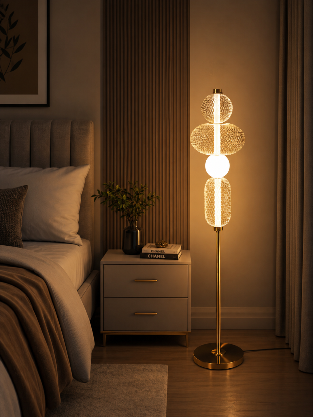 HDC Modern Gold Mesh Designer Floor Lamp for Bedroom, Living Room