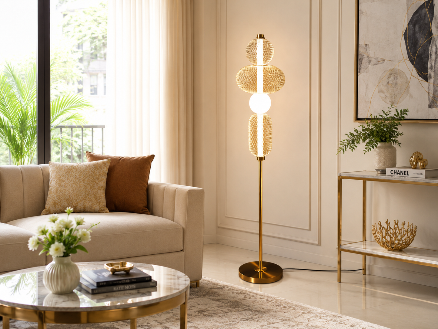 HDC Modern Gold Mesh Designer Floor Lamp for Bedroom, Living Room