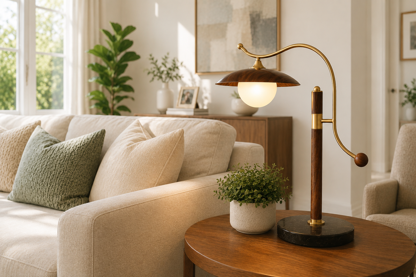 HDC Modern Walnut Wood Table Lamp with Frosted Glass Shade
