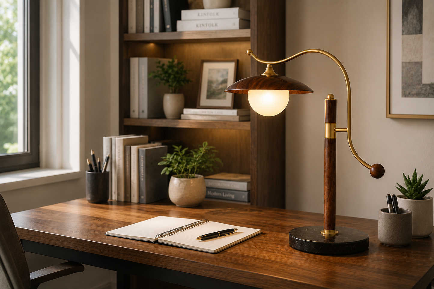 HDC Modern Walnut Wood Table Lamp with Frosted Glass Shade