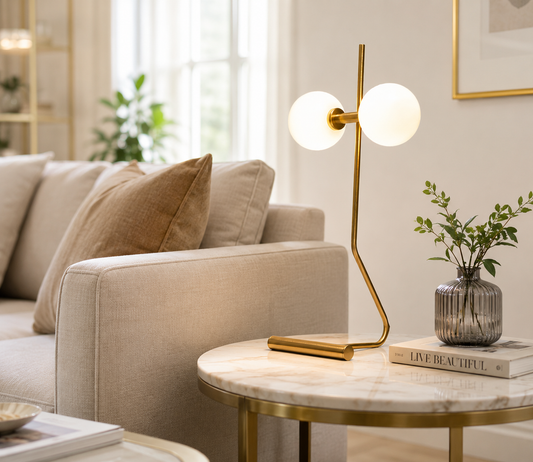HDC Modern Gold Double Globe Table Lamp for Study Room, Office Desk