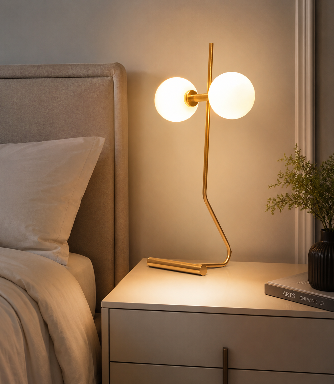 HDC Modern Gold Double Globe Table Lamp for Study Room, Office Desk