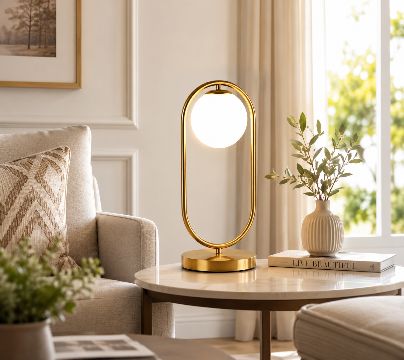 HDC Modern Gold Glass Globe Table Lamp for Bedside Table, Living Room