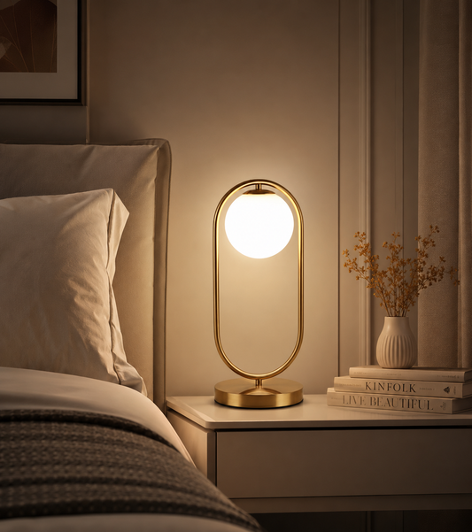 HDC Modern Gold Glass Globe Table Lamp for Bedside Table, Living Room