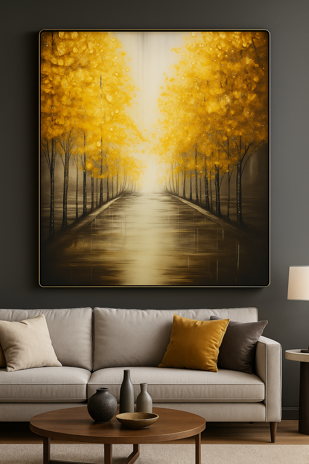 Hdc Modern Golden Autumn Pathway Canvas Painting Crystal Painting Home Decor Crystal Wall Painting