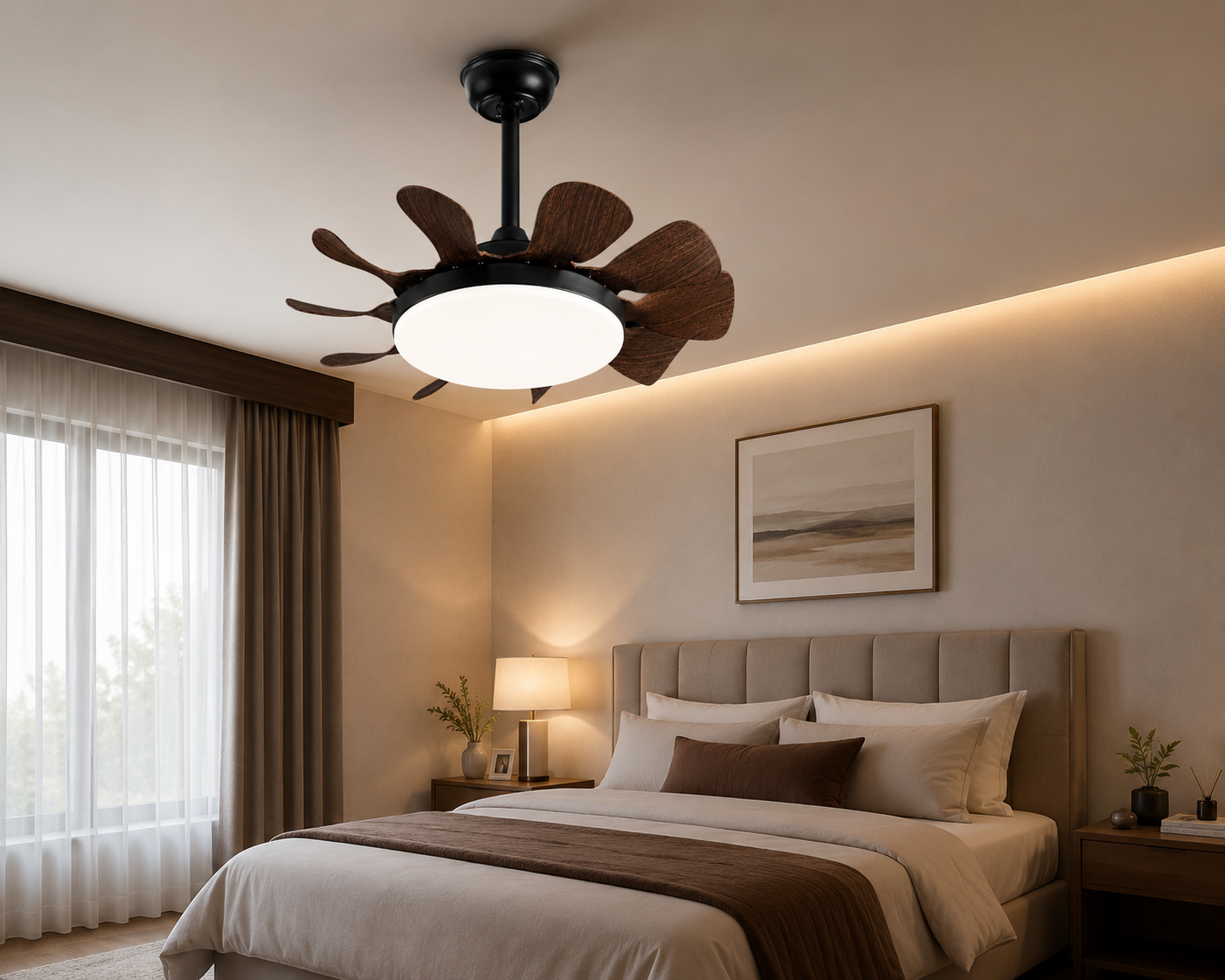 HDC Luxury 550mm Decorative Ceiling Fan with Integrated LED Light for Bedroom, Living Room