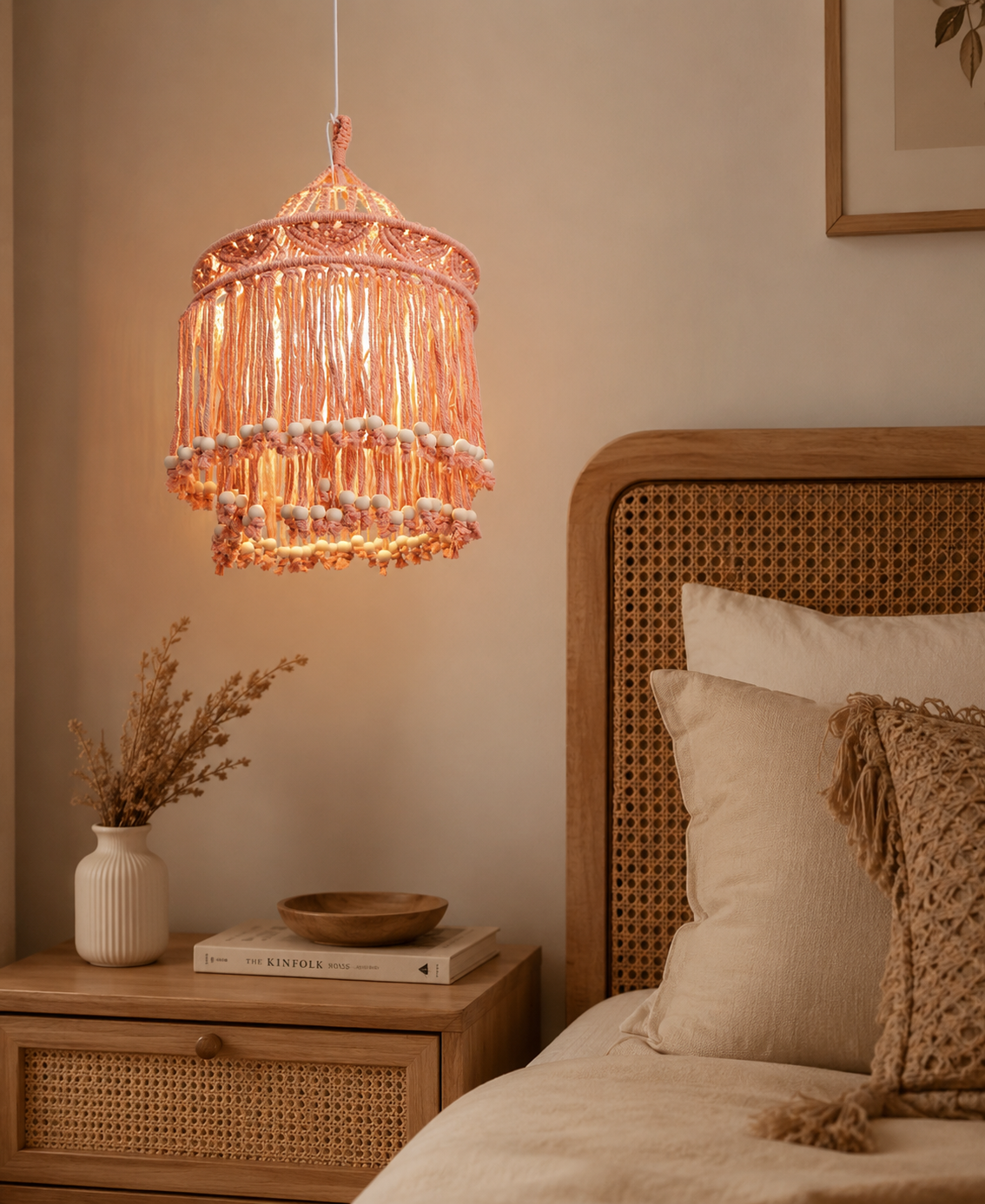 HDC Macrame Pendant Light for Bedroom, Living Room