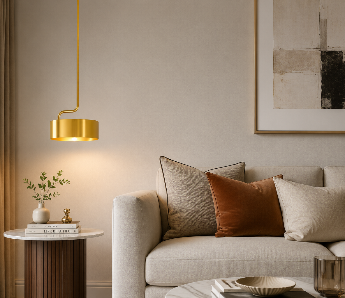 HDC Modern Golden Metal Pendant Light for Bedroom, Living Room